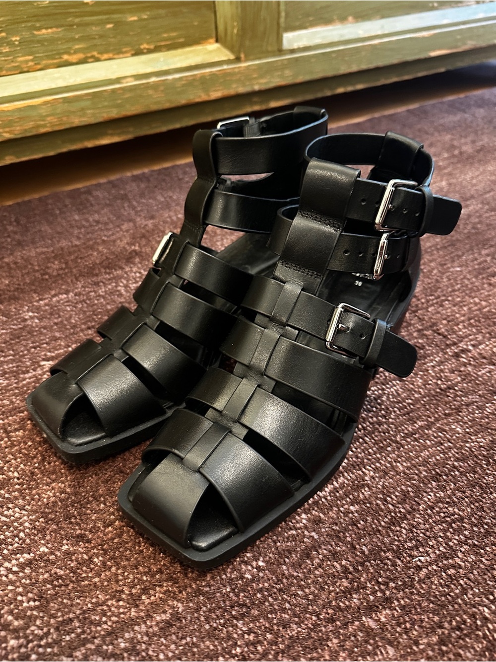 Zara Women’s- Heeled buckled leather cage sandals